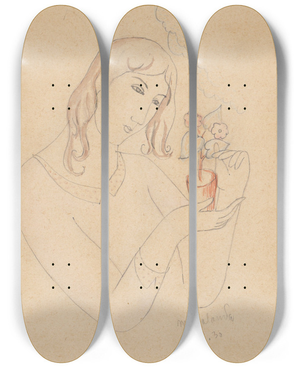 Triptych art skateboard deck of Mikul Galanda Zasnen by Mikulas Galanda (1895-1938)