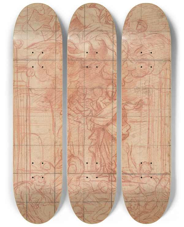 Triptych art skateboard deck of Jean Jouvenet St Peter Healing The Sick With His Shadow by Jean Jouvenet (1644-1717)