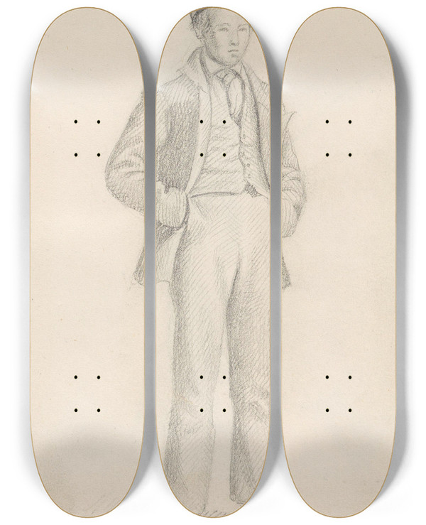 Triptych art skateboard deck of Adolph Tidemand Stende Ung Mann by Adolph Tidemand (1814-1876)