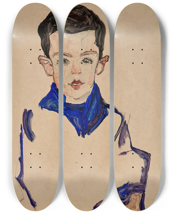 Triptych art skateboard deck of Egon Schiele Knabenbildnis Herbert Reiner by Egon Schiele (1890-1918)