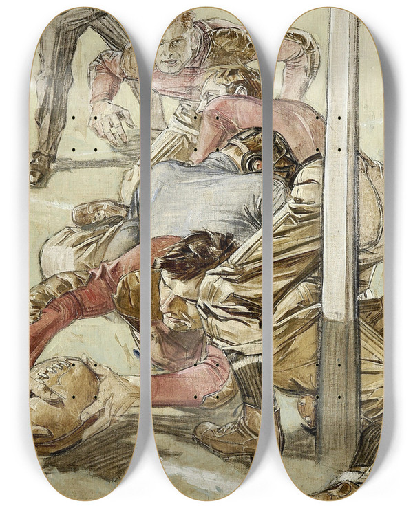 Triptych art skateboard deck of Frank Xavier Leyendecker Touchdown by Frank Xavier Leyendecker (1876-1924)