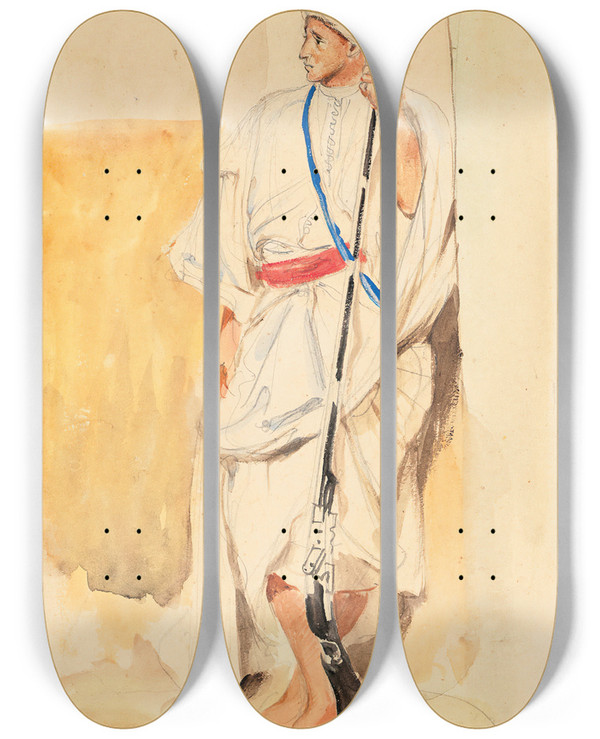 Triptych art skateboard deck of Eugne Delacroix Arabe Debout by Eugene Delacroix (1798-1863)