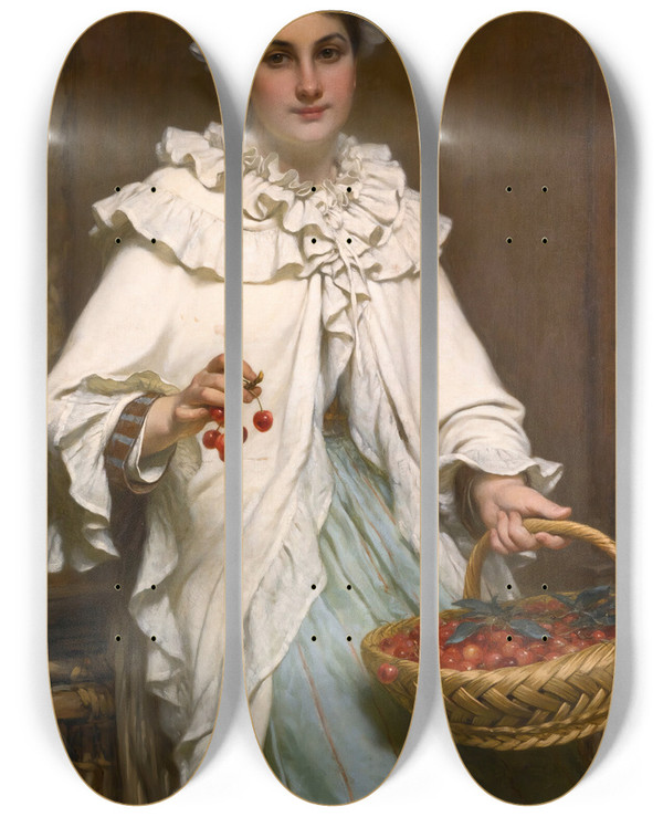 Triptych art skateboard deck of Pierre Louis Bouchard La Cueilleuse De Cerises by Pierre Louis Bouchard (1831-1889)