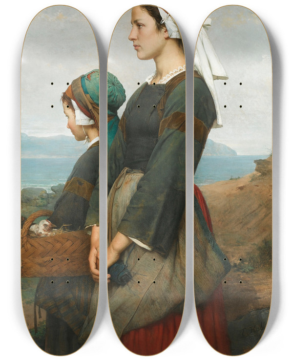 Triptych art skateboard deck of Emileauguste Hublin Le Chemin Du March Finistre by Emile-Auguste Hublin (1830-1891)