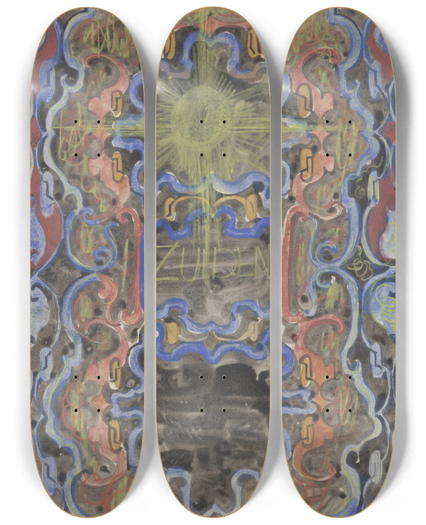 Triptych art skateboard deck of Carel Adolph Lion Cachet Decoratief Ontwerp_5 by Carel Adolph Lion Cachet (1864-1945)