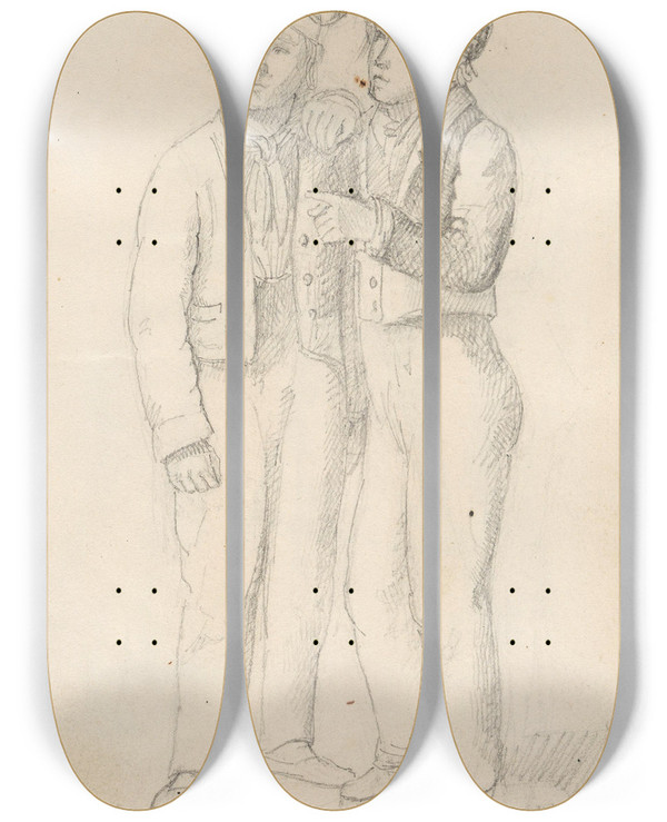 Triptych art skateboard deck of Adolph Tidemand To Gutter by Adolph Tidemand (1814-1876)