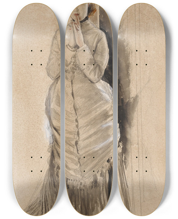 Triptych art skateboard deck of James Tissot Study Forthe Proposal by James Tissot (1836-1902)