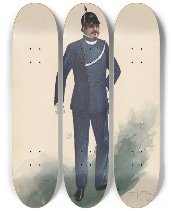 Triptych art skateboard deck of Will R Barnes Police Act Ii by Will R Barnes (1939)