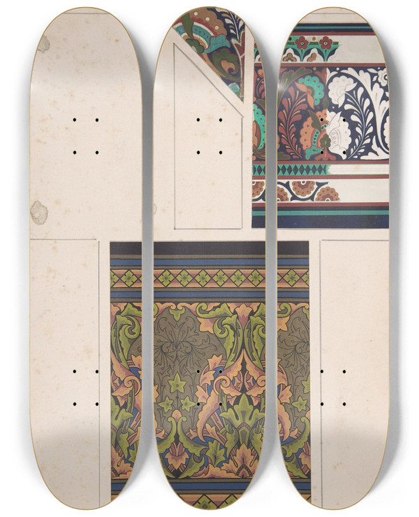 Triptych art skateboard deck of Christopher Dresser Design Drawing_18 by Christopher Dresser (1834-1904)