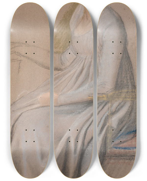 Triptych art skateboard deck of Jens Juel Dragtstudie Til Portrttet Af Grevinde Agnete Marie Rosencrone by Jens Juel (1745-1802)