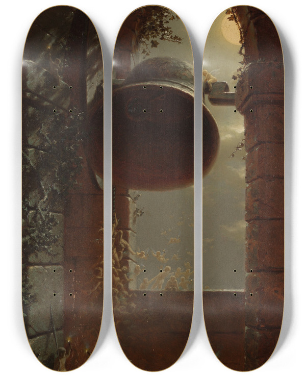 Triptych art skateboard deck of John Ferguson Weir Christmaseve by John Ferguson Weir (1841-1926)