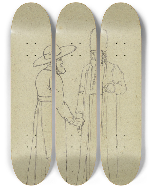 Triptych art skateboard deck of Franz Pforr Polnische Juden by Franz Pforr (1788-1812)