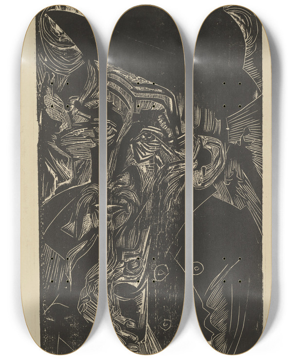 Triptych art skateboard deck of Ernst Ludwig Kirchner Alter Berghirte by Ernst Ludwig Kirchner (1880-1938)