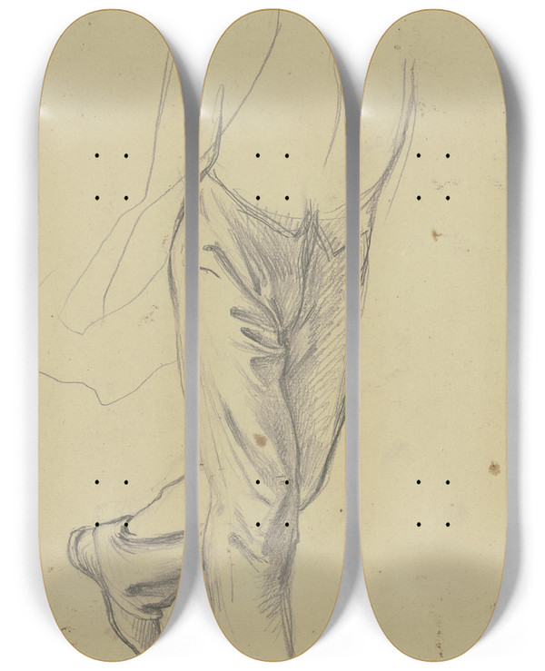 Triptych art skateboard deck of Jakob Becker Striding Man by Jakob Becker (1810-1872)