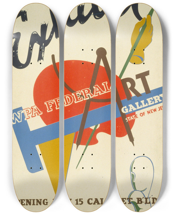 Triptych art skateboard deck of Angelo Tartaglia Exibit by Angelo Tartaglia (20-)