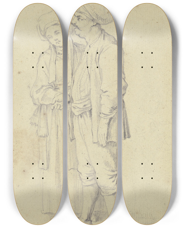 Triptych art skateboard deck of Daniel Nikolaus Chodowiecki Turkish Couple by Daniel Nikolaus Chodowiecki (1726-1801)