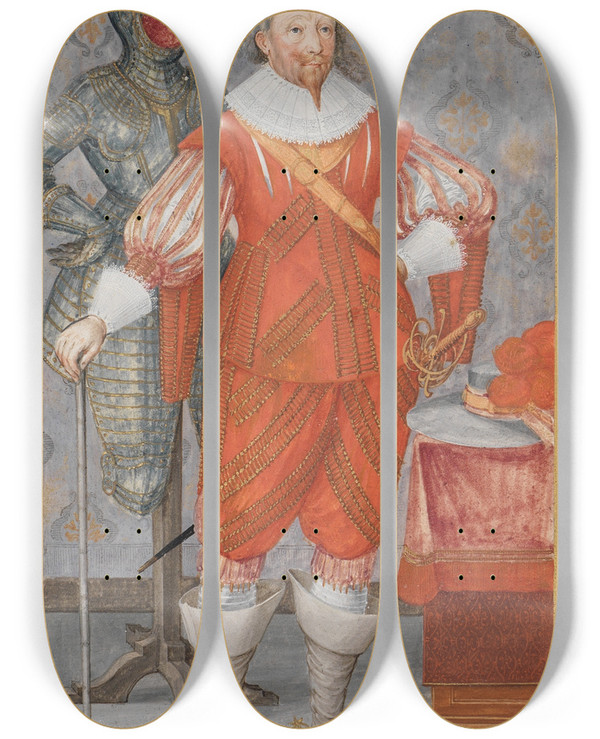 Triptych art skateboard deck of Friedrich Brentel Friedrich Graf Von Solmsrdelheim In Ganzer Figur by Friedrich Brentel (1580-1651)