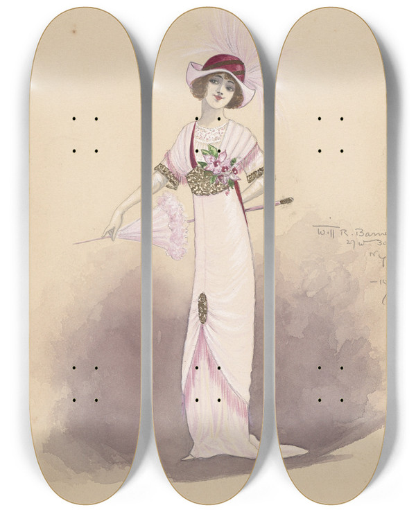 Triptych art skateboard deck of Will R Barnes Untitled_56 by Will R Barnes (1939)