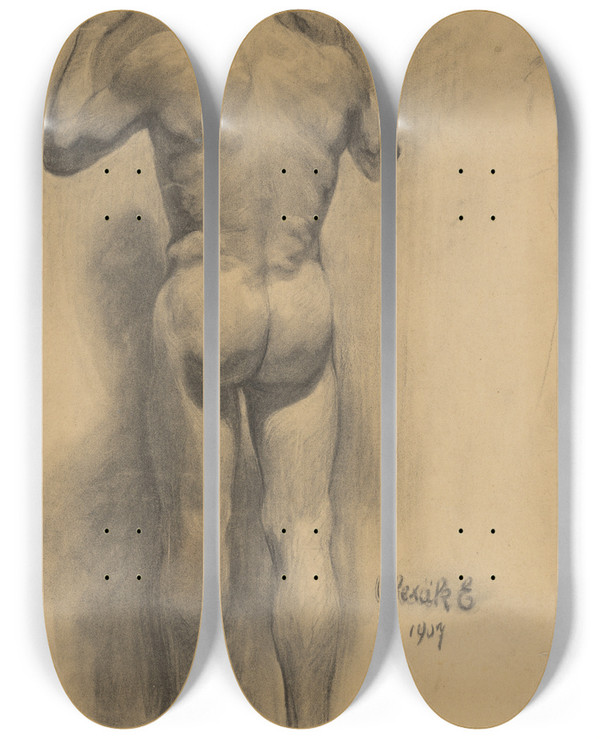 Triptych art skateboard deck of Emil Alexayolexk Study Of A Standing Man_1 by Emil Alexay-Olexk