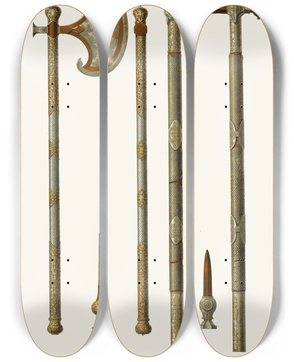 Triptych art skateboard deck of Fedor Grigoryevich Solntsev Topor I Chekan by Fedor Grigoryevich Solntsev (1801-1892)