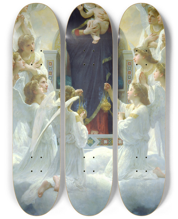 Triptych art skateboard deck of William Bouguereau The Virgin With Angels by William Bouguereau (1825-1905)