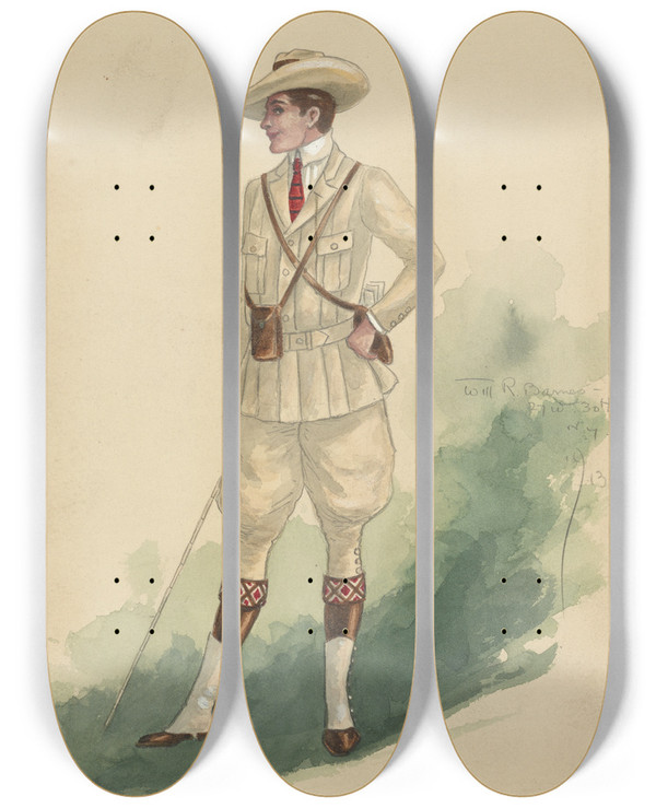 Triptych art skateboard deck of Will R Barnes Act Iphyton by Will R Barnes (1939)