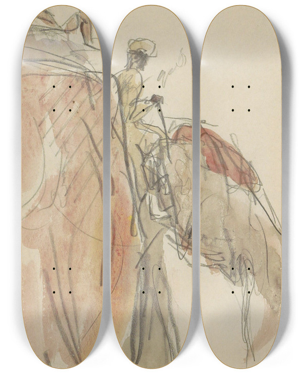 Triptych art skateboard deck of Marius Bauer Indir Op Een Olifant by Marius Bauer (1867-1932)