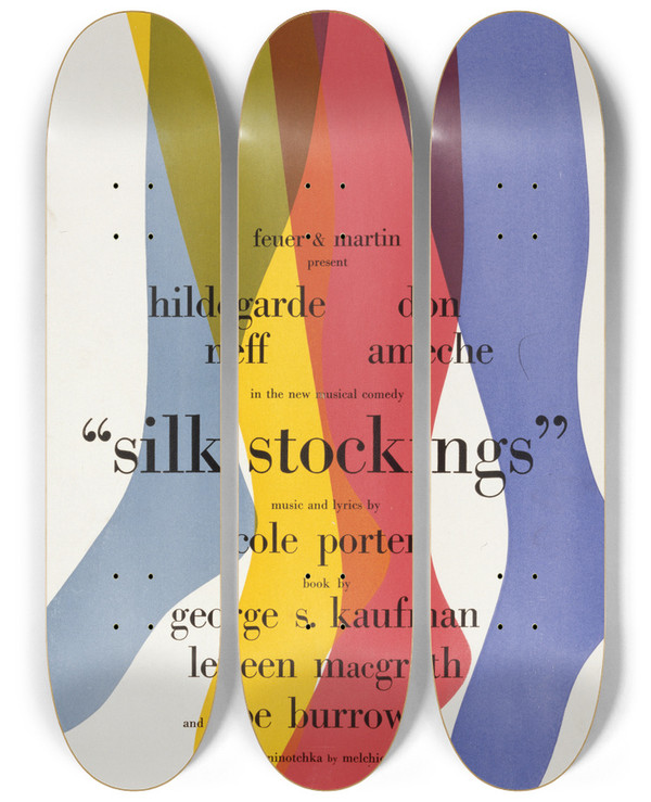 Triptych art skateboard deck of Artcraft Lithograph Silk Stockings by Artcraft Lithograph (1905-1970)