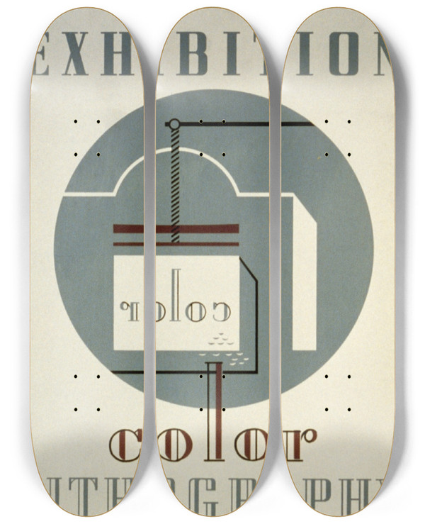 Triptych art skateboard deck of Jerome Henry Rothstein Exhibition Color Lithography by Jerome Henry Rothstein (1918-2008)