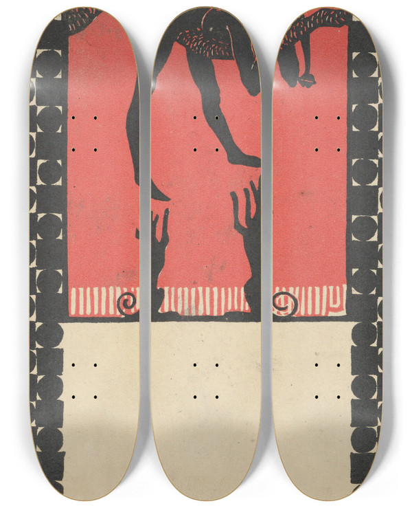 Triptych art skateboard deck of Urban Janke Till Eulenspiegel 2 by Urban Janke (1887-1914)