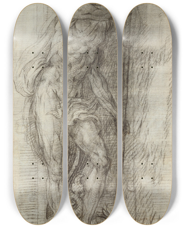 Triptych art skateboard deck of Giulio Campi Neptune by Giulio Campi (1500-1572)