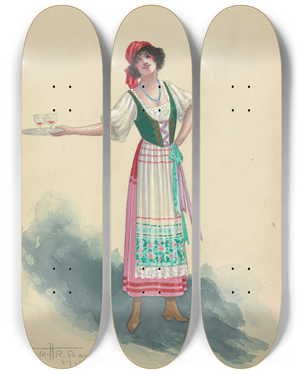 Triptych art skateboard deck of Will R Barnes A9Waitressesact Ii by Will R Barnes (1939)