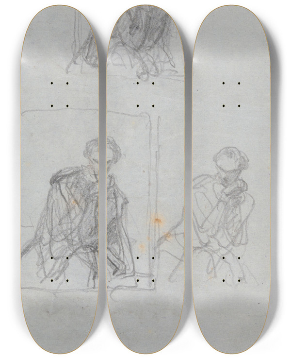 Triptych art skateboard deck of Nicaise De Keyser Attitude_2 by Nicaise De Keyser (1813-1887)