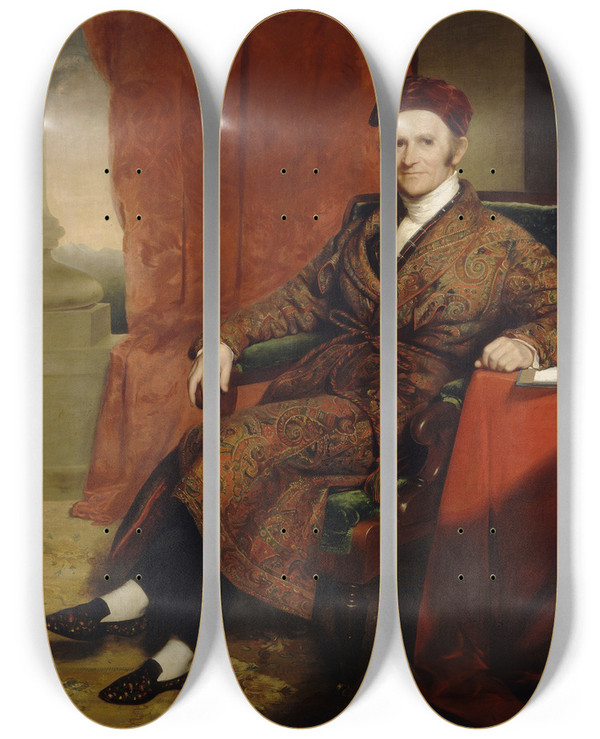 Triptych art skateboard deck of Chester Harding Amos Lawrence by Chester Harding (1792-1866)
