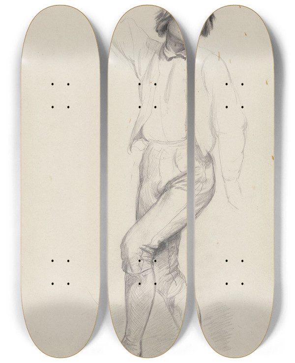 Triptych art skateboard deck of Adolph Tidemand Dansende Ung Mann by Adolph Tidemand (1814-1876)