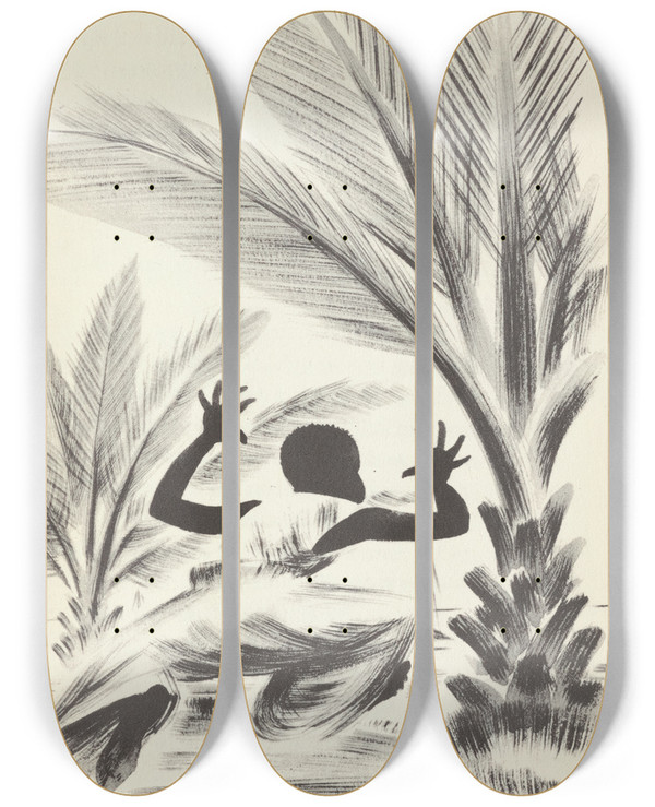 Triptych art skateboard deck of Avery Johnson Mouseknees Pl05 by Avery Johnson (1906-1990)
