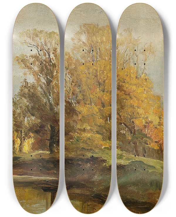 Triptych art skateboard deck of Olga Wisingerflorian Landscape Study by Olga Wisinger-Florian (1844-1926)