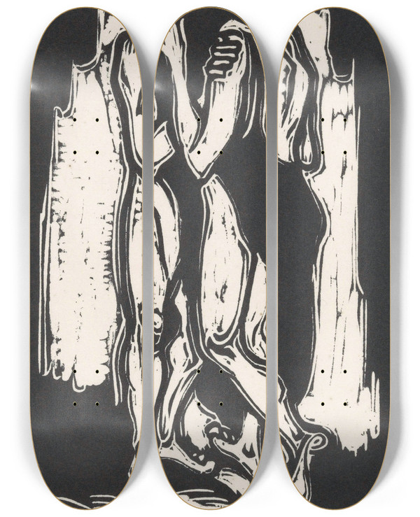 Triptych art skateboard deck of Henri Jonas Man En Vrouw Die Elkaar Bij De Schouders Vasthouden by Henri Jonas (1878-1944)