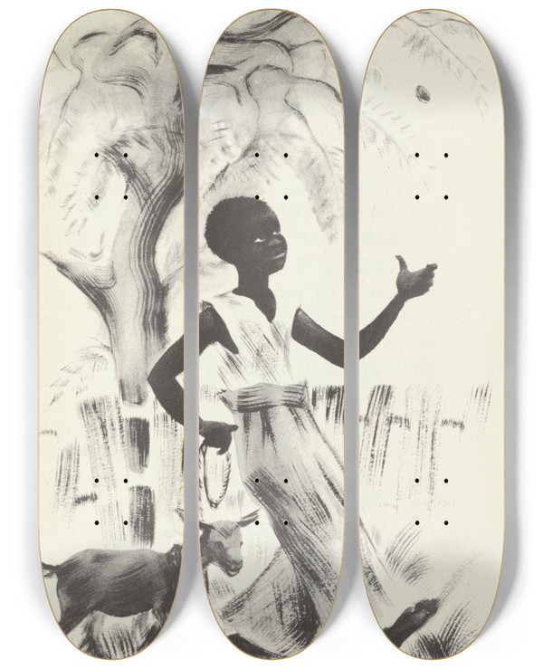Triptych art skateboard deck of Avery Johnson Mouseknees Pl02 by Avery Johnson (1906-1990)