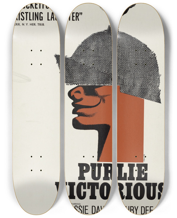 Triptych art skateboard deck of Artcraft Lithograph Purlie Victorious by Artcraft Lithograph (1905-1970)
