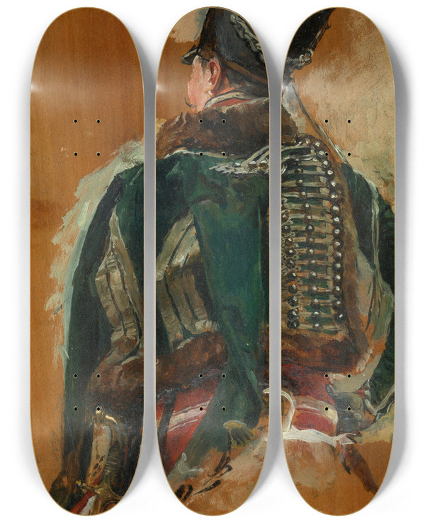 Triptych art skateboard deck of Ernest Meissonier Cavalry Man by Ernest Meissonier (1815-1891)