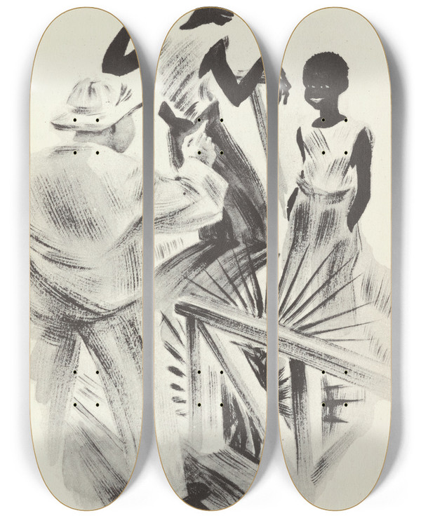 Triptych art skateboard deck of Avery Johnson Mouseknees Pl13 by Avery Johnson (1906-1990)