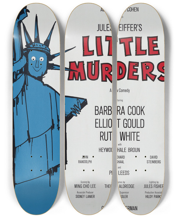 Triptych art skateboard deck of Artcraft Lithograph Little Murders by Artcraft Lithograph (1905-1970)
