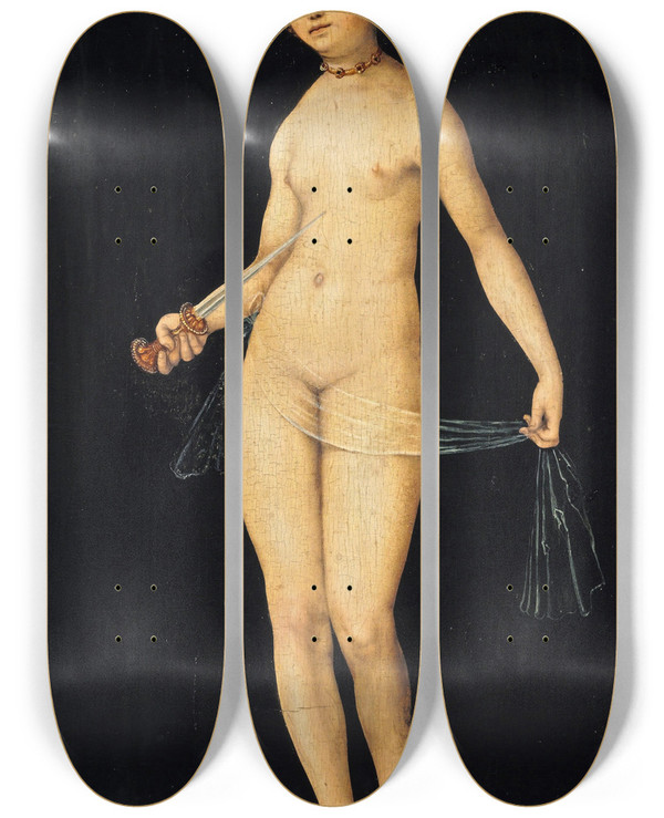 Triptych art skateboard deck of Lucas Cranach The Elder Lucretia_3 by Lucas Cranach The Elder (1472-1553)