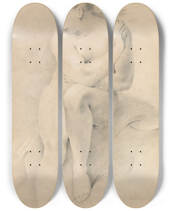 Triptych art skateboard deck of John Opie Study Of A Classical Female Figure by John Opie (1761-1807)