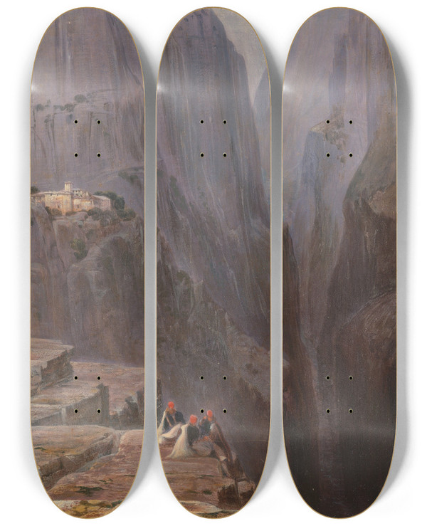 Triptych art skateboard deck of Edward Lear Zagori Greece by Edward Lear (1812-1888)
