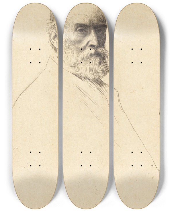 Triptych art skateboard deck of Alphonse Legros Gf Watts Ra by Alphonse Legros (1837-1911)