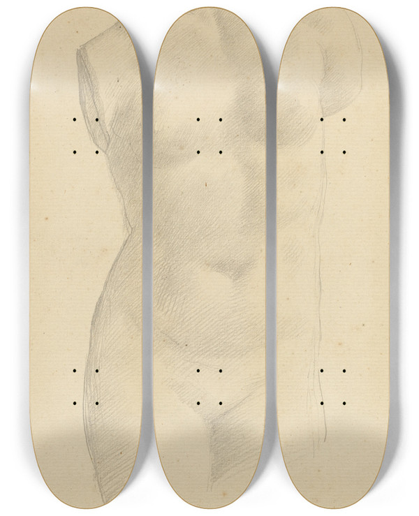 Triptych art skateboard deck of Alphonse Legros Torso by Alphonse Legros (1837-1911)