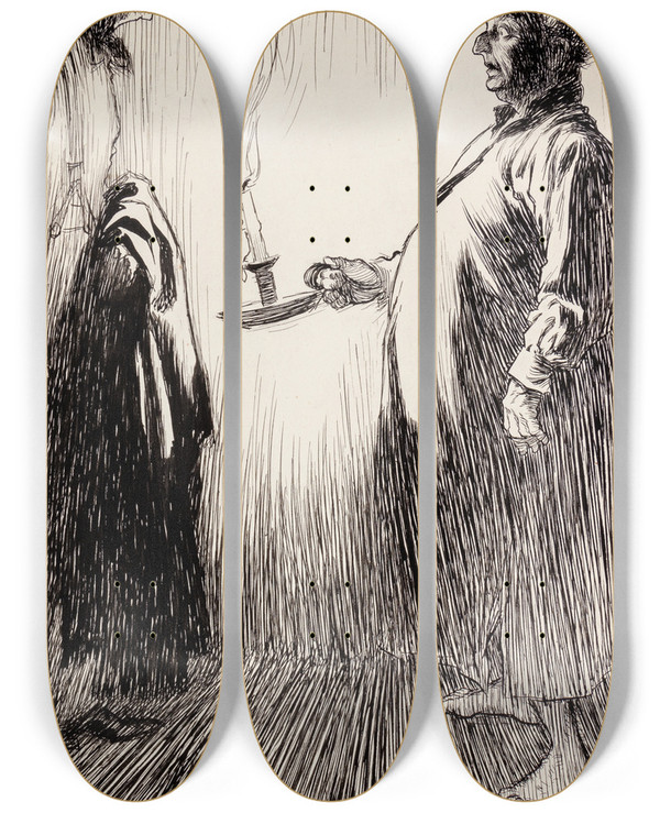 Triptych art skateboard deck of Arthur Rackham Candlelight by Arthur Rackham (1867-1939)