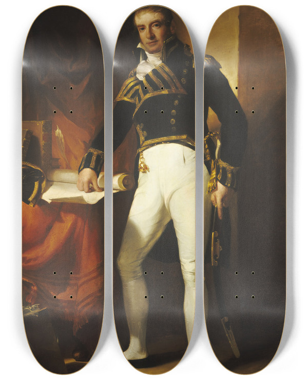 Triptych art skateboard deck of Thomas Sully Captain Charles Stewart by Thomas Sully (1783-1872)